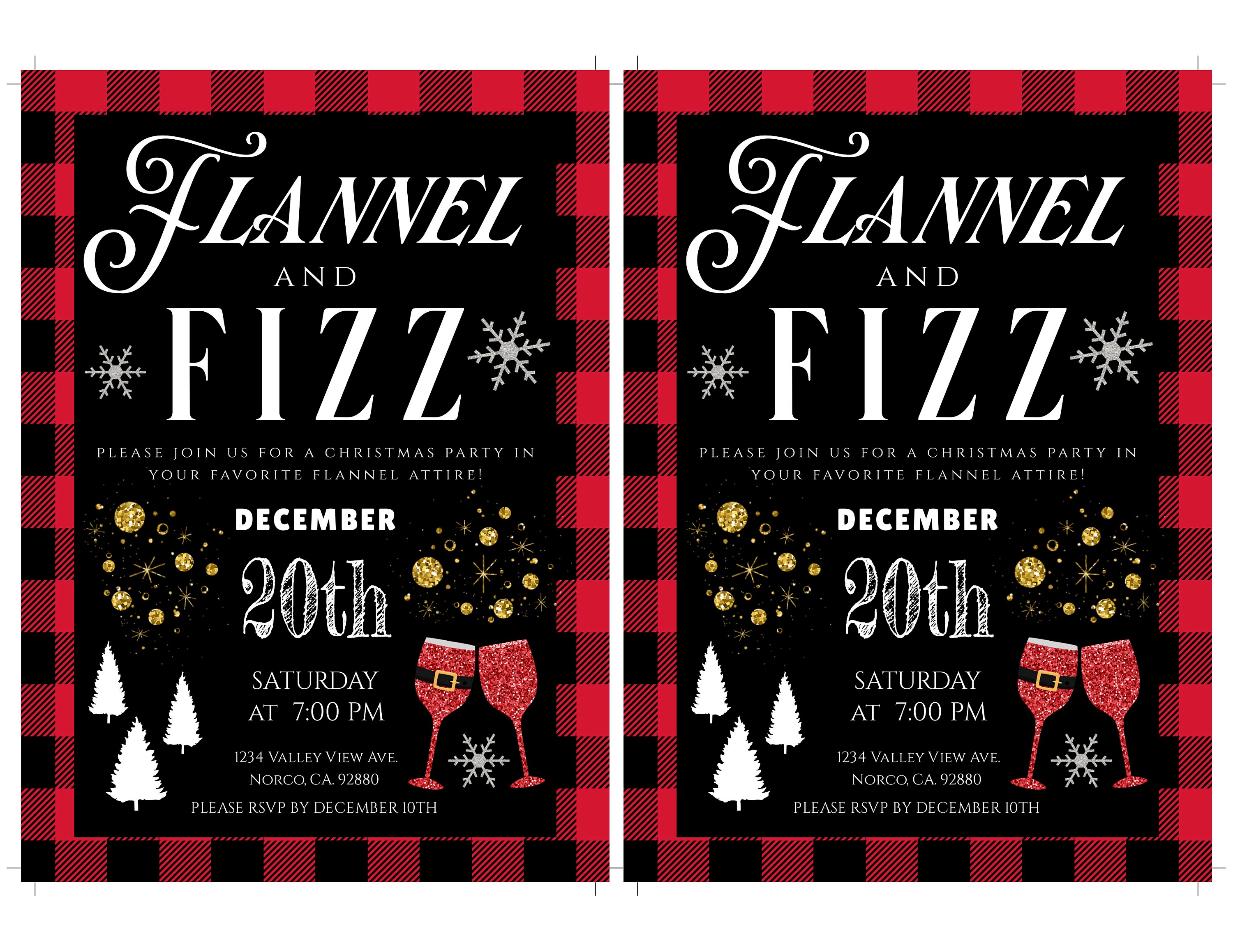 Flannel and Fizz Christmas Party Invitation Template DIY Etsy