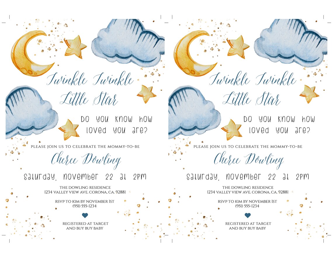 Twinkle Twinkle Little Star Invitation Template for Baby Boy - Etsy