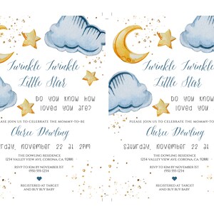 Twinkle Twinkle Little Star Invitation Template for Baby Boy, Editable ...