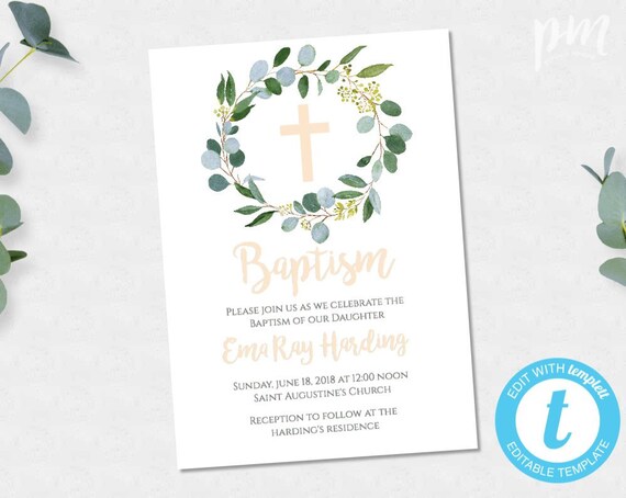 peach baptism invitation girl