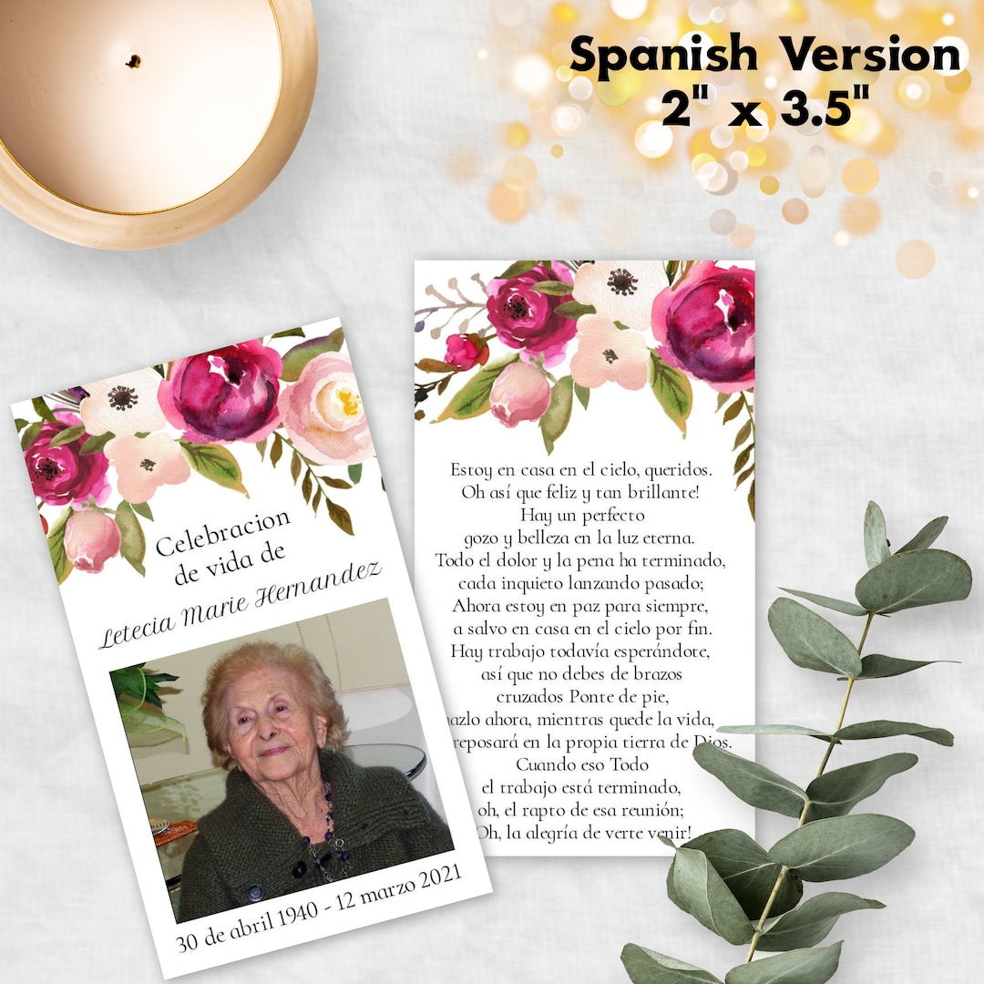 Spanish Personalized Prayer Card For Funeral Pink Floral Custom spanish-personalized-prayer-card-for-funeral-pink-floral-custom