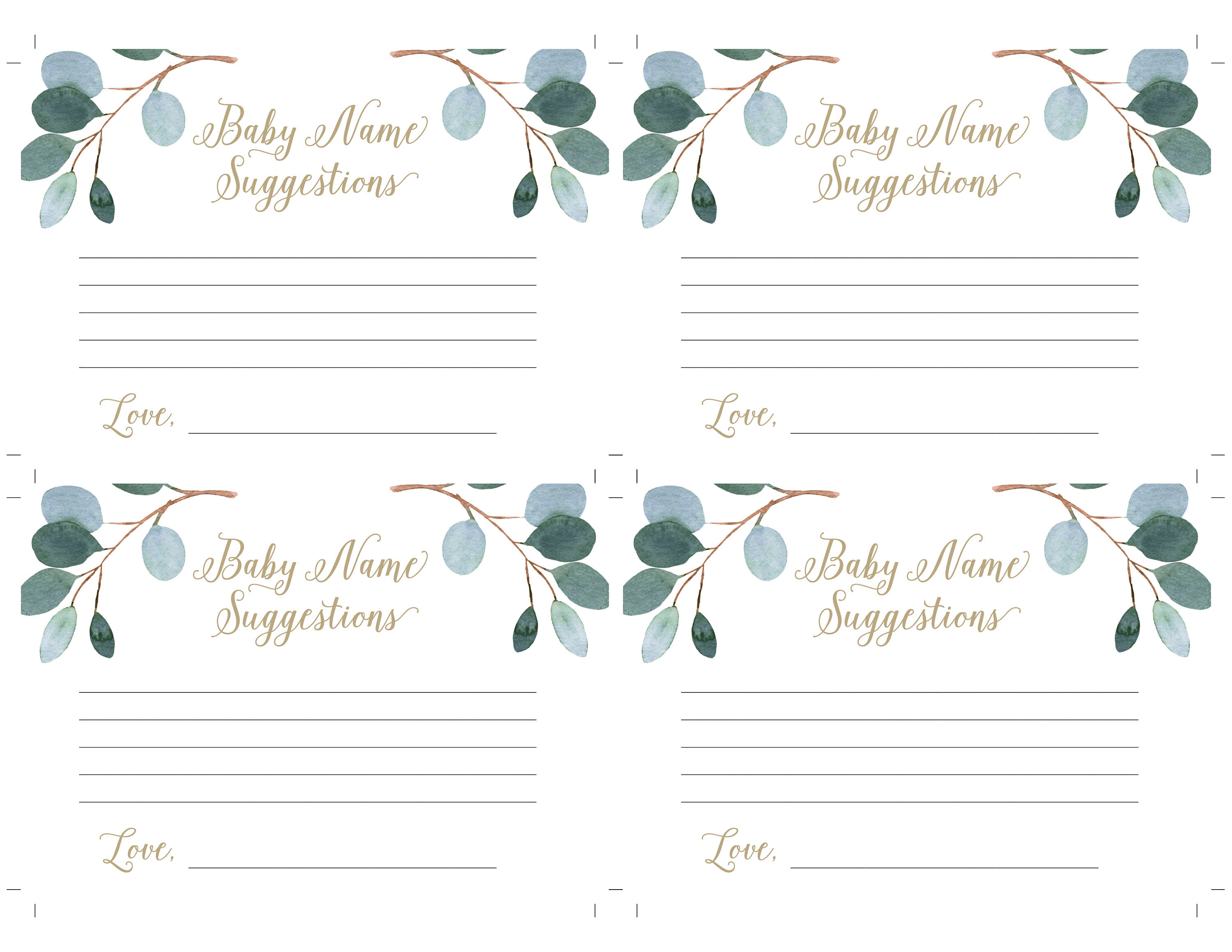 Greenery Baby Name Suggestion Sign and Card Template Greenery Etsy