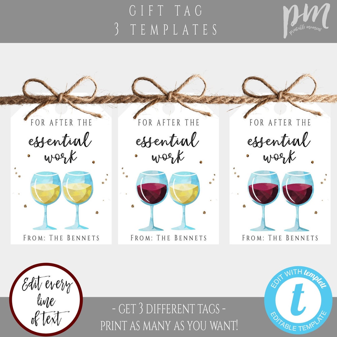 Wine Gift Tag Template for Essential Worker Quarantine Treat Etsy