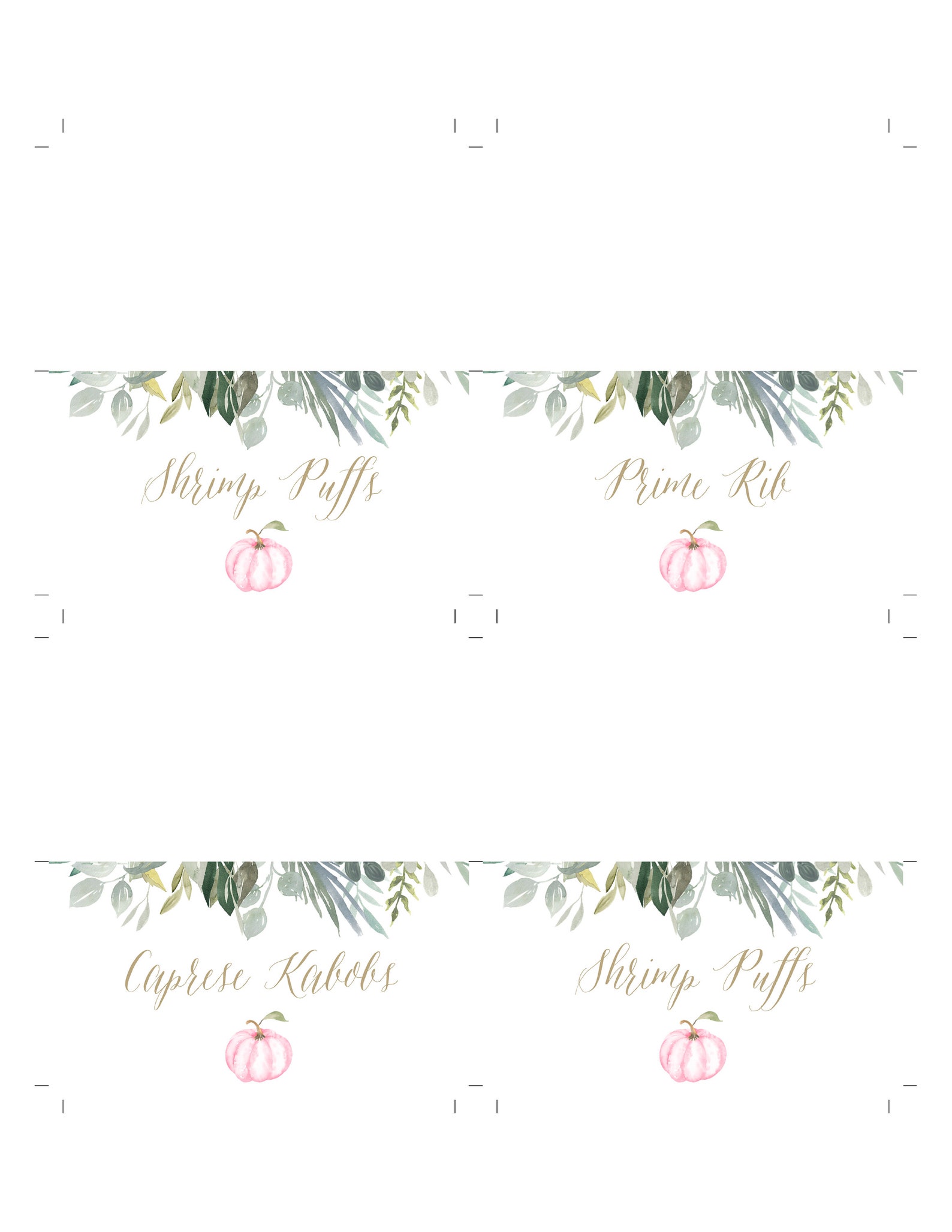 Pink Pumpkin Watercolor Food Label Card Template for Girl | Etsy