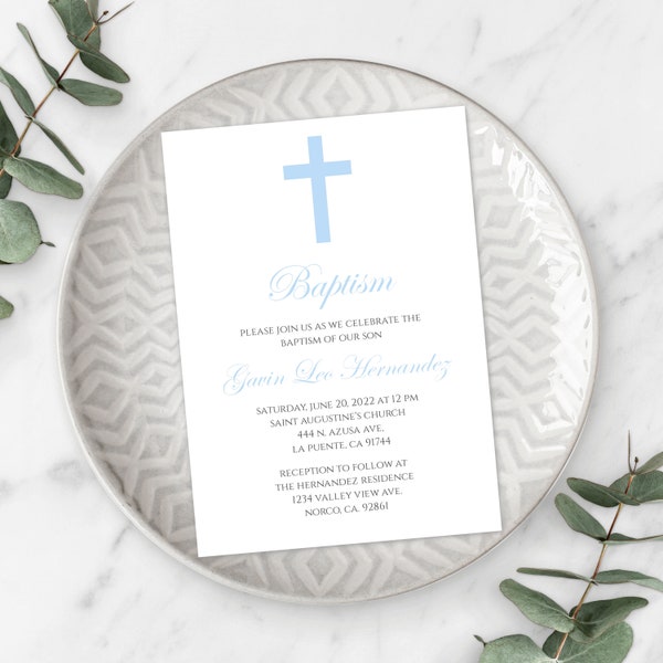Blue Baptism Invitation Template, Boy Baptism Invite, Printable Baptism Invitation Instant Download, Blue Cross Invite, Editable Template