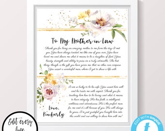 Mother-in-Law Gift Editable Template, Printable Mother's Day Gift, Mother in Law Wedding Gift, Mother in law Christmas Gift, Future Mother