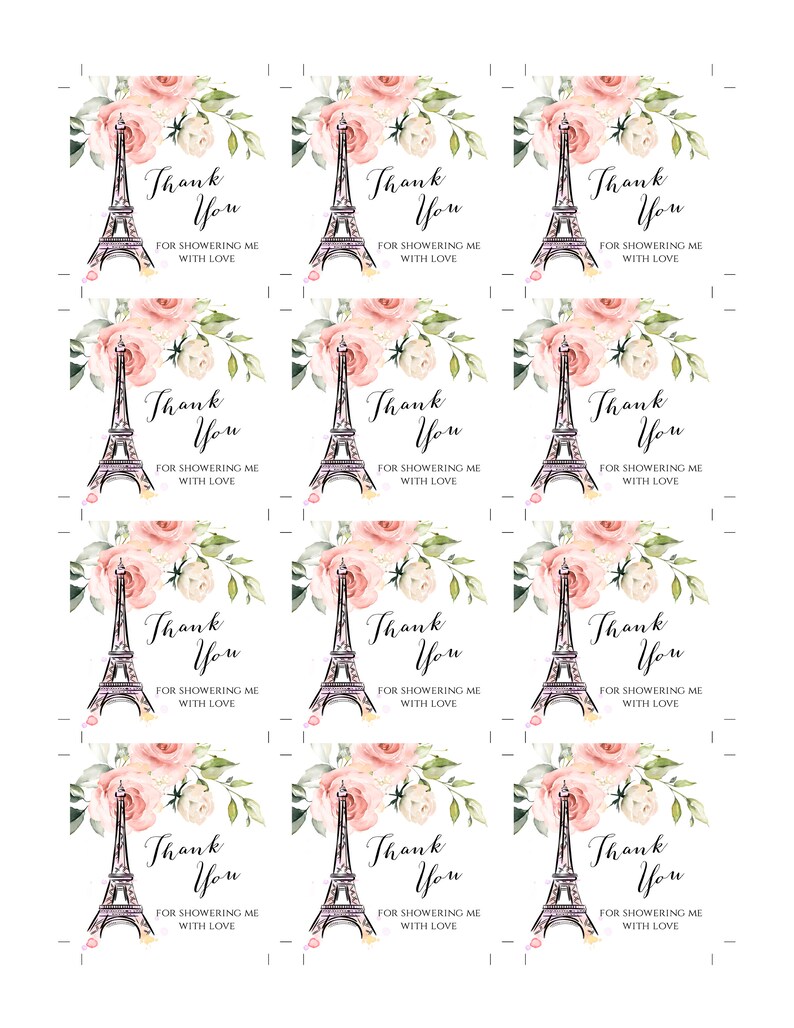 Paris Thank You Sticker Label Template for Baby Shower | Etsy
