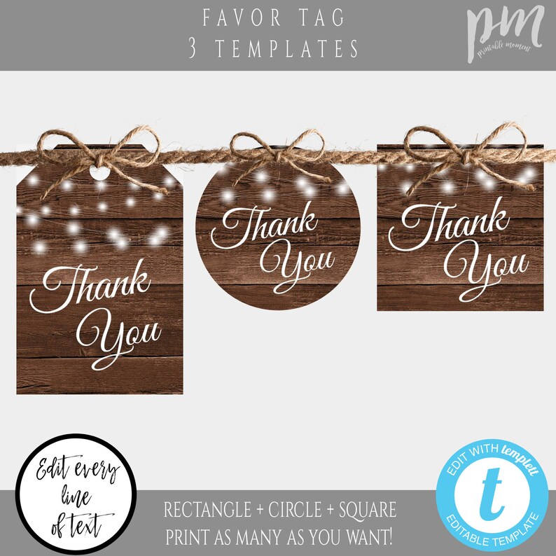 Rustic Favor Tags Template Printable Wedding Thank You Tags - Etsy