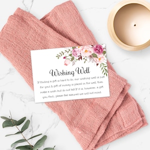 Pink Floral Wishing Well Card Template, Wishing Well Printable, Wedding Instant Download, Wishing Well Insert, Wedding Wishing Well, WBBH