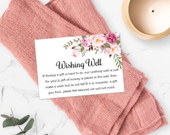Pink Floral Wishing Well Card Template, Wishing Well Printable, Wedding Instant Download, Wishing Well Insert, Wedding Wishing Well, WBBH