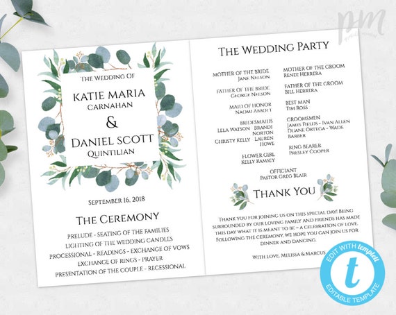 greenery wedding program fan template wedding fan template etsy
