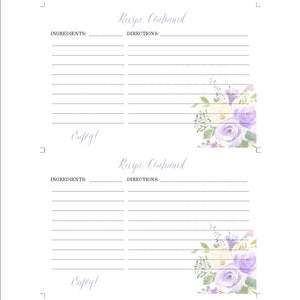 Lilac Recipe Cards (Set Of 25) 4x6 Inches. Double Sided Card Stock Elegant Pastel Purple Calligraphy Recipe Cards | Molly