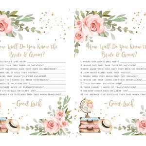 Traveling From Miss to Mrs How Well Do You Know The Bride and Groom Game Template, Editable Pink Floral Bridal Shower Game, Suitcase, TBSP image 4