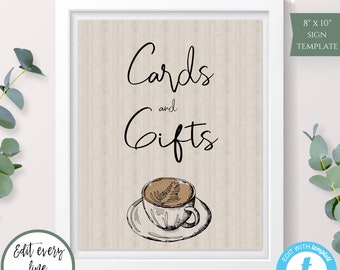 Baby is Brewing Cards and Gifts Sign Template, Gifts And Cards for Baby Shower, Gift Table Sign, Editable + Printable Cards and Gifts, BSCB