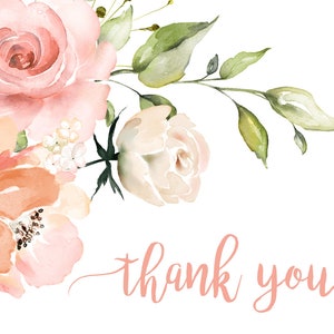 Peach Floral Thank You Card Template, Editable Baptism Thank You Card ...