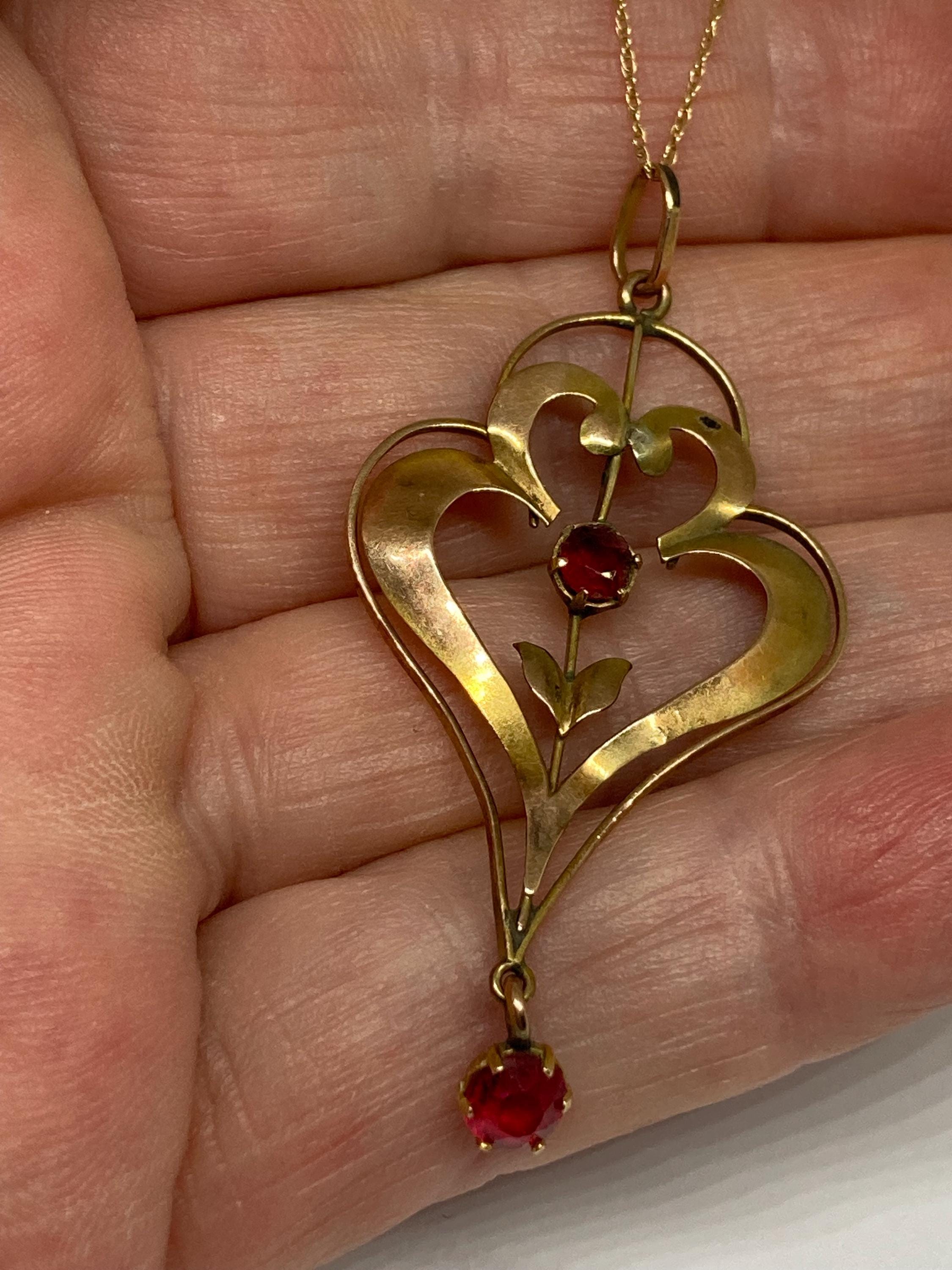 アンティーク ビクトリア朝 ガーネット ペンダント ネックレス: 9Ct