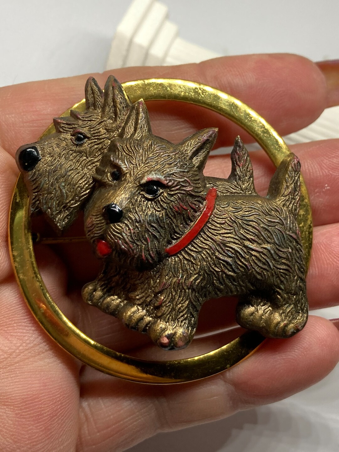 Broche Vintage Chien En Métal Doré - Occasion, Bijou Fantaisie Rétro - Superbe état
