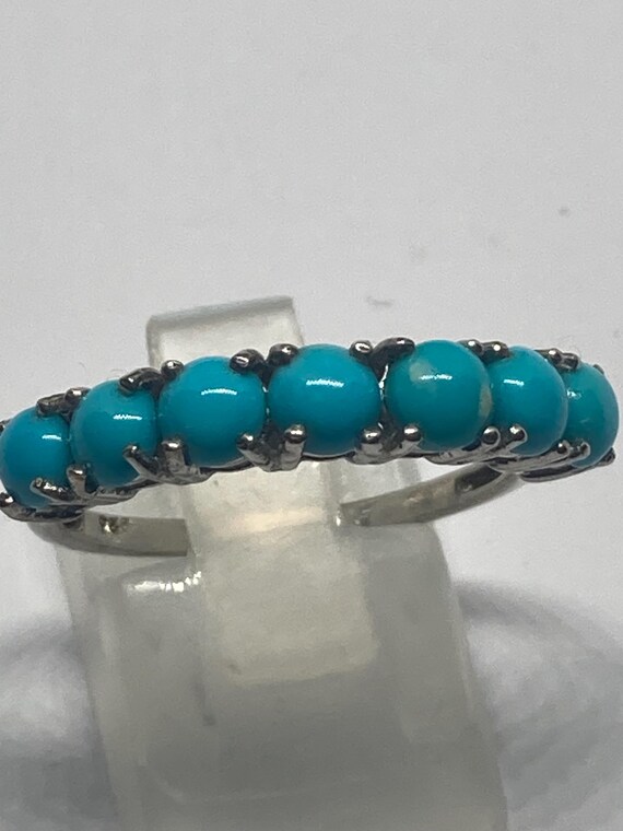 Sterling Silver Sleeping Beauty Torquoise Seven Stone Stackable Eternity/Dress Ring Size Q