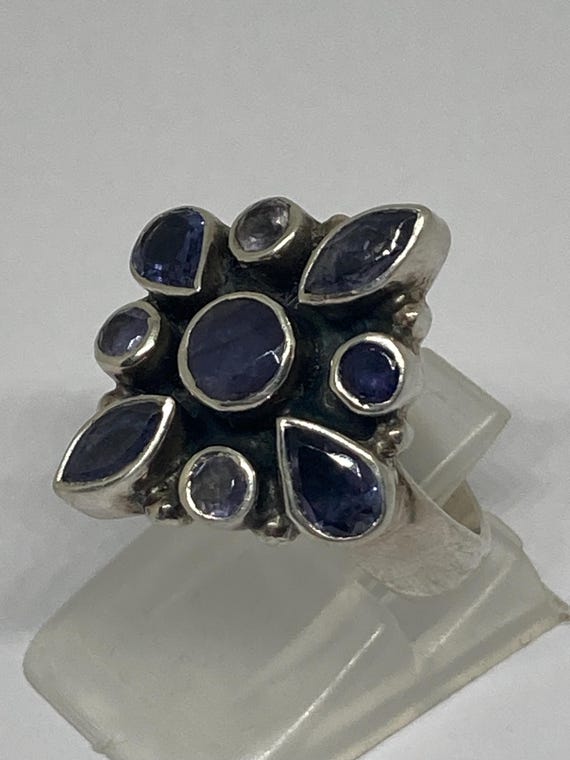 Solid Heavy Chunky Sterling Silver Bezel Set Amet… - image 6