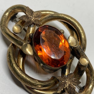Stunning Large Antique Victorian Pinchbeck Faceted Glass Citrine Celtic Love Knot Brooch/Pin