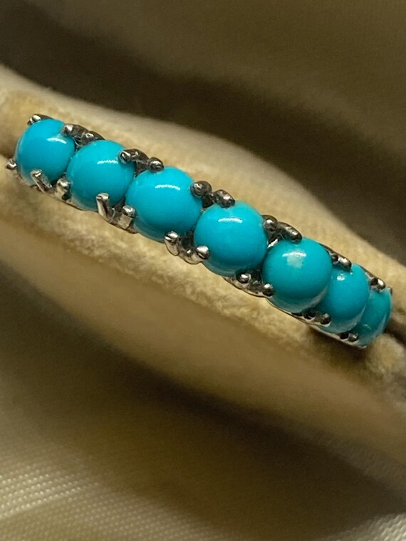 Sterling Silver Sleeping Beauty Torquoise Seven Stone Stackable Eternity/Dress Ring Size Q View 3