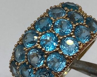 A Striking 9Ct Yellow Gold 4.25 Carat Natural London Blue Topaz Chunky Dome Cluster Ring Size L