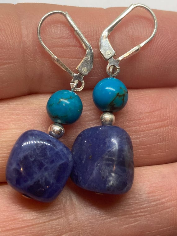 Orecchini Pendenti In Argento 925 Con Turchese E Lapislazzuli - Stile Sud-occidentale, Chiusura A Leva, Regalo Donna