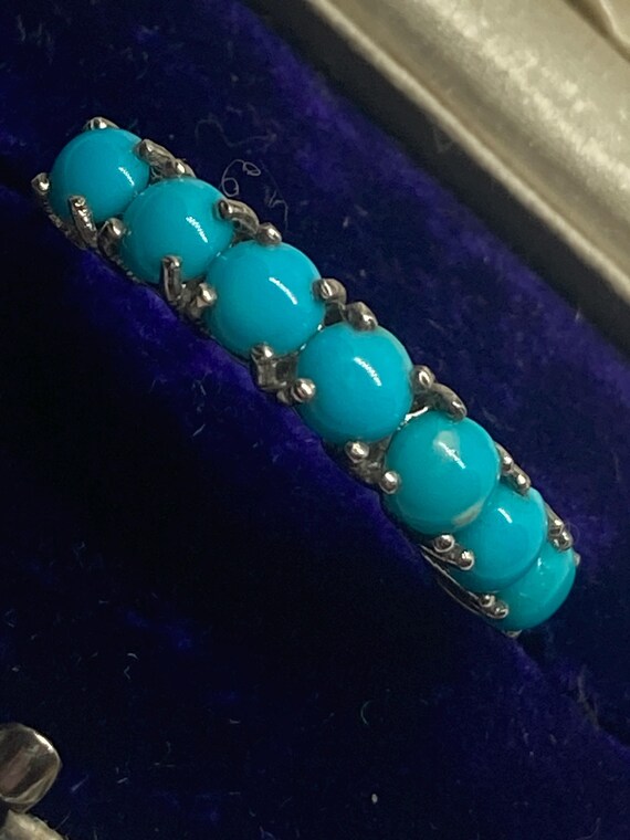 Sterling Silver Sleeping Beauty Torquoise Seven Stone Stackable Eternity/Dress Ring Size Q View 2