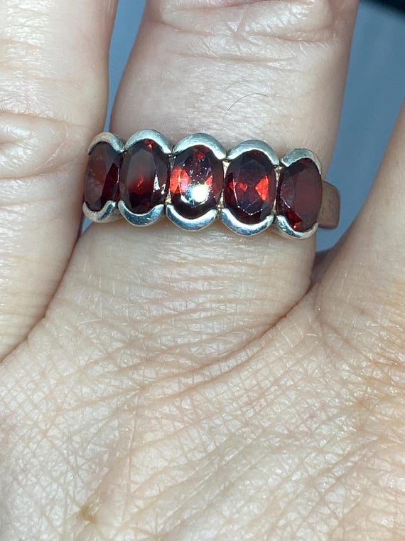 Vintage Solid Sterling Silver And Five Stone Natu… - image 1