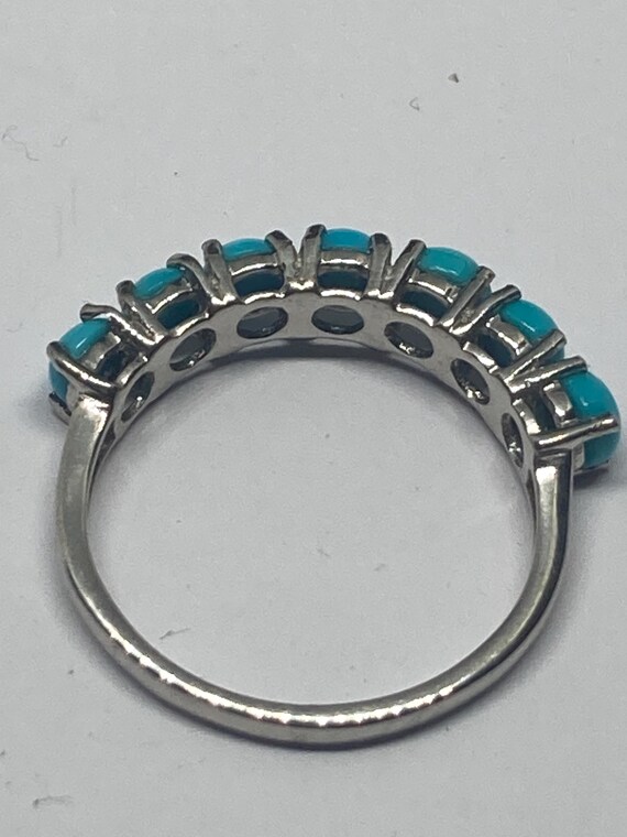 Sterling Silver Sleeping Beauty Torquoise Seven Stone Stackable Eternity/Dress Ring Size Q View 6