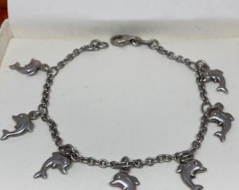 Bracelet Vintage Dauphin Plaqué Or - Ancien, Décor Nautique