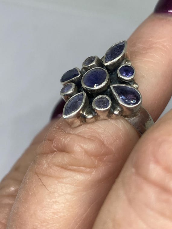 Solid Heavy Chunky Sterling Silver Bezel Set Amet… - image 5