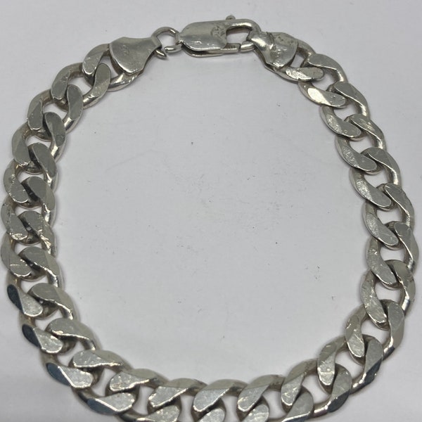 vintage 925 Solid Sterling Silver Chunky 8.25 » Flat Curb Link Unisexe Bracelet 23.05 grammes