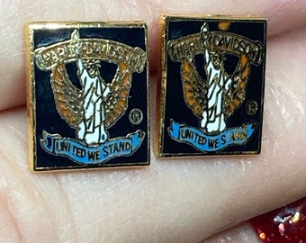 Vintage Old But New Official Harvey Davidson “ United we Stand” Gold Plated and Enamel Stud Earrings