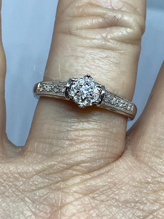 9Ct Solid White Gold Natural Diamond Cluster Engagement Ring Diamond Shoulders Hallmarked