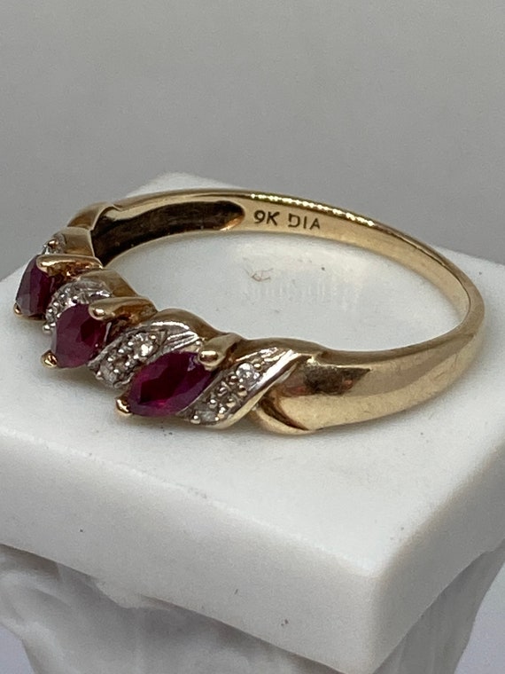 Stunning 9Ct Yellow Gold Natural Ruby Diamond Rin… - image 5