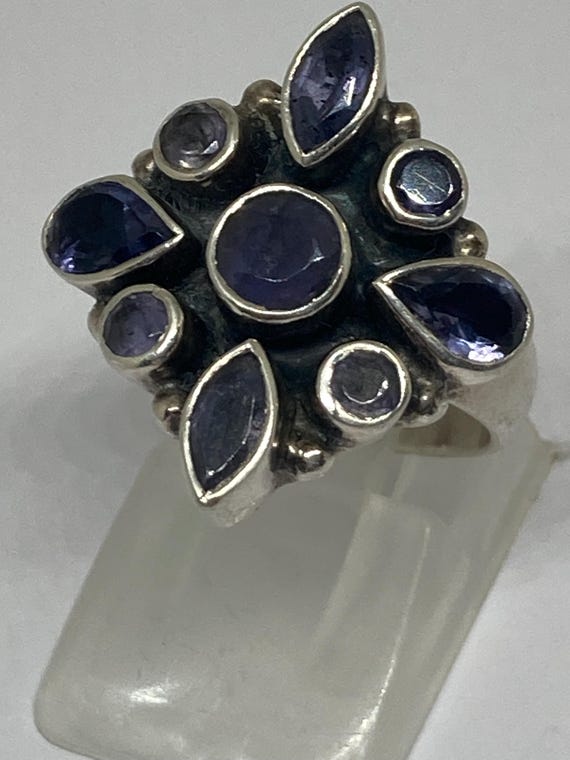 Solid Heavy Chunky Sterling Silver Bezel Set Amet… - image 4