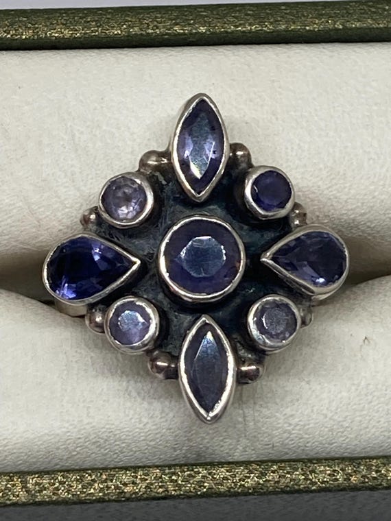 Solid Heavy Chunky Sterling Silver Bezel Set Amet… - image 2