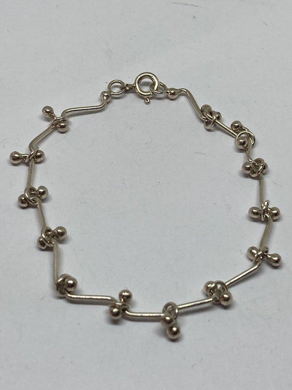 Sterling Silver Balls Loop Wave Link Bracelet 7.2… - image 1