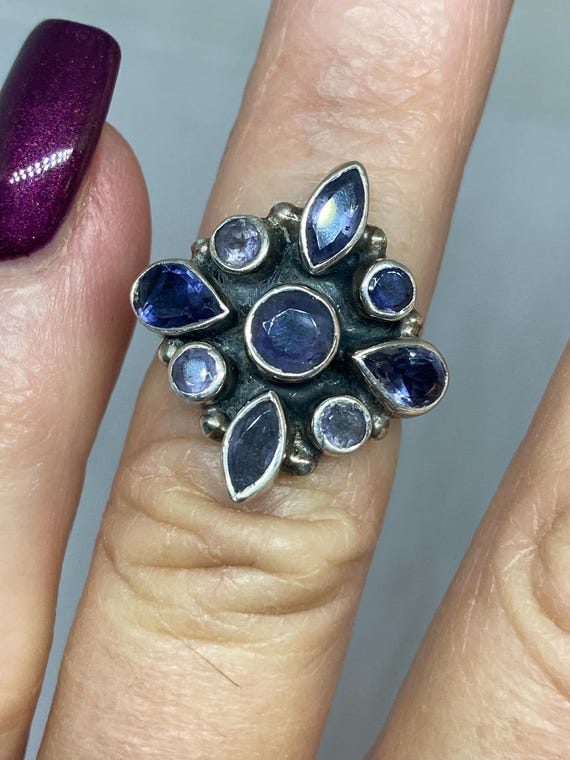 Solid Heavy Chunky Sterling Silver Bezel Set Amet… - image 1