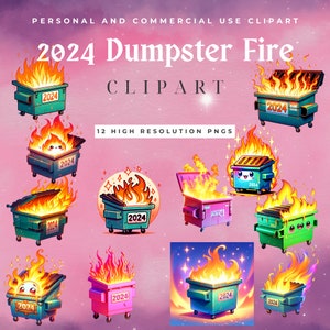 2024 Dumpster Fire Clipart Pack / 12 esilaranti file PNG di alta qualità / Perfetto per meme, progetti fai da te, inviti e scrapbooking