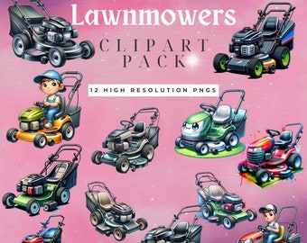 Lawnmower Clipart Pack: 12 PNG Files, DIY Graphics (Digital Download)