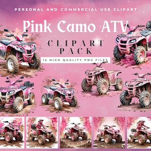 Ensemble de cliparts aquarelle VTT camouflage rose - 12 modèles uniques - 300 DPI - sublimation - usage Commercial