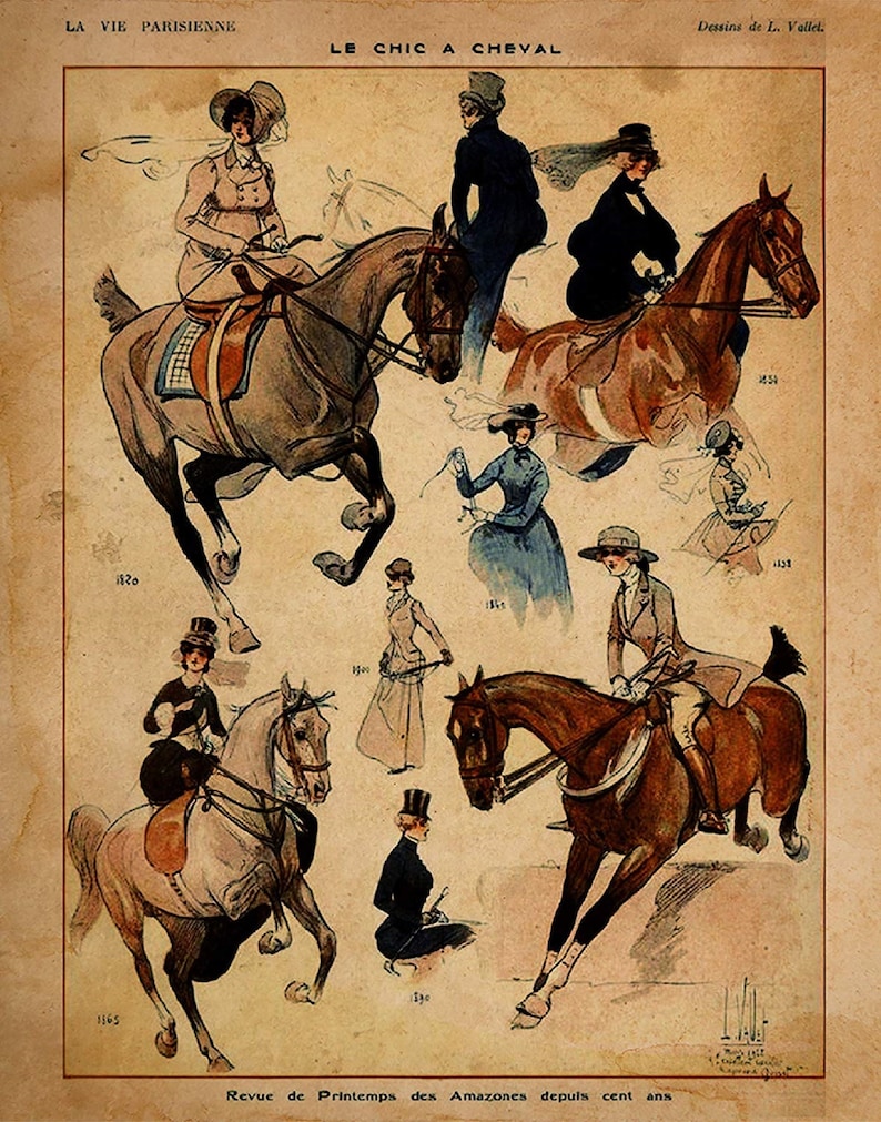 Horse Gifts for Women Vintage French Riding Attire Print 11 x 14 Unframed Print