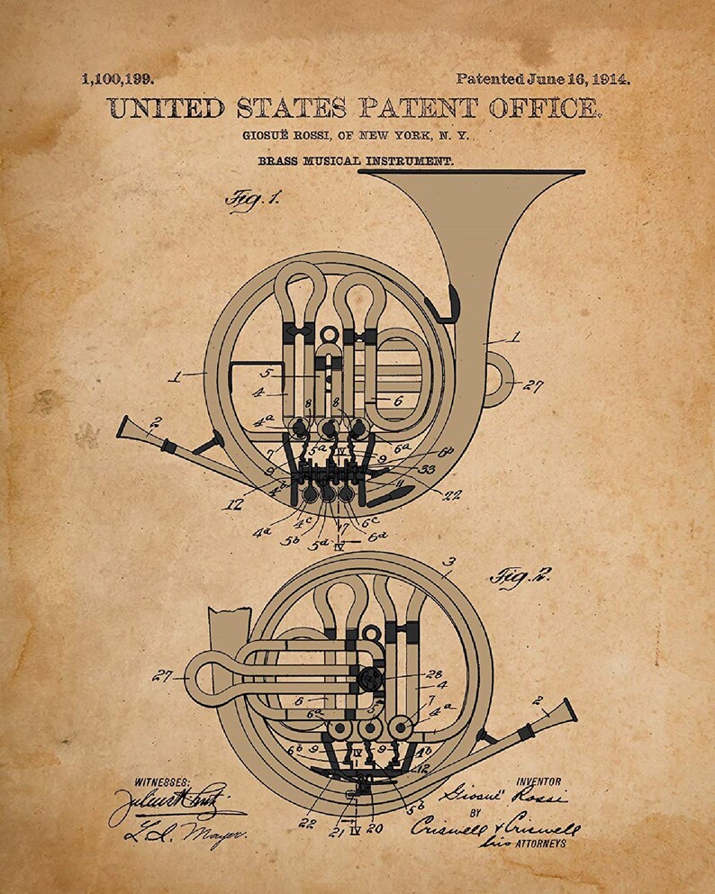 Original Musical Instrument Patent Prints 1908-1951 Band Members or A Practice Room Wall A Great Gift for Musicians Awesome Set of 4