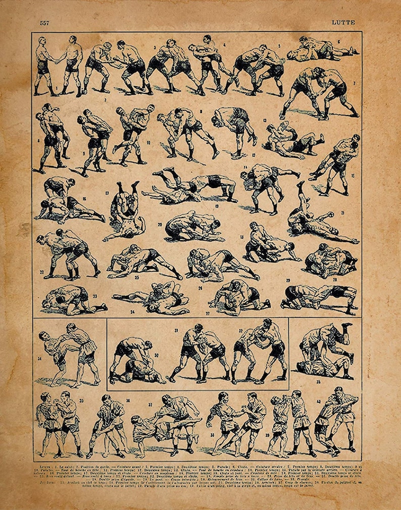 Art Prints Vintage French Athletic Moves 11 x 14 Unframed Print Wrestling Moves Print