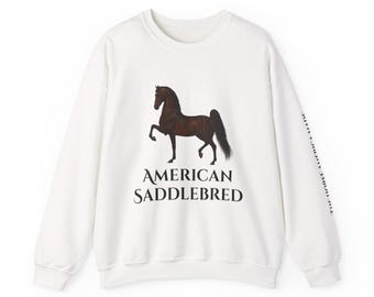 Bluza z nadrukiem konia rasy American Saddlebred, wygodna odzież jeździecka, idealna dla miłośników koni, prezent dla jeźdźców, wygodna bluza z okrągłym dekoltem
