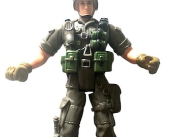 Vintage Chap Mei Soldat Kraft VII Schwarz Helm Grau Outfit lose 4 "Action-Figur
