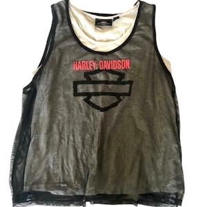 Vintage Harley-Davidson Women Tank Top Mesh Overlay Sleeveless Gray , Size X-Large
