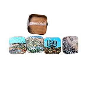 Vintage Jerusalem Set of 4 Souvenir plastic colour photo drink coasters